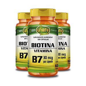 Kit 3 Vitamina B7 Biotina 60 cápsulas Unilife