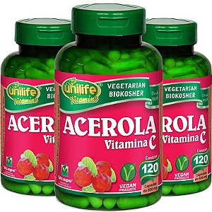 Kit 3 Acerola Vitamina C 120 cápsulas Unilife