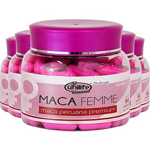 Kit 5 Maca Femme 560mg Maca Premium Unilife 90 Cápsulas