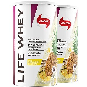 Kit 2 Life Whey Protein Isolado 450g Vitafor Abacaxi com Gengibre