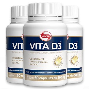 Kit 3 Vita D3 Vitamina D 60 Cápsulas Vitafor
