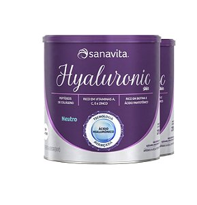 Kit 2 Colágeno Hyaluronic Ácido Hialurônico Skin Sanavita 270g sabor Neutro