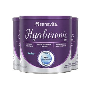 Kit 3 Colágeno Hyaluronic Ácido Hialurônico Skin Sanavita 270g sabor Neutro