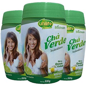 Kit 3 Chá verde Sóluvel 220g sabor Limão Unilife