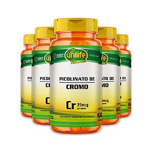 Kit 5 Picolinato de Cromo Unilife 60 Cápsulas