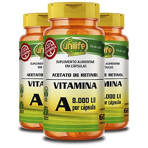 Kit 3 Vitamina A Retinol Unilife 60 Cápsulas