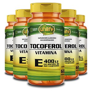 Kit 5 Vitamina E Tocoferol Unilife 60 Cápsulas