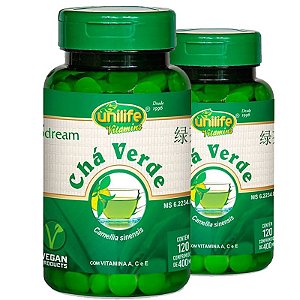 Kit 2 Chá verde com vitamina A, C e E 120 cápsulas Unilife