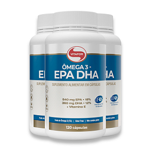KIT 3 | EPA DHA Ômega 3 Vitafor 120 Cápsulas | Vitamina E