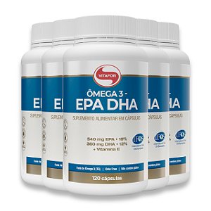 KIT 5 | EPA DHA Ômega 3 Vitafor 120 Cápsulas | Vitamina E
