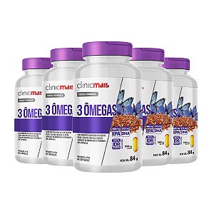 Kit 5 3 Ômegas Óleo de Peixe, Linhaça, Borragem e Vitamina E Clinicmais 60 cápsulas