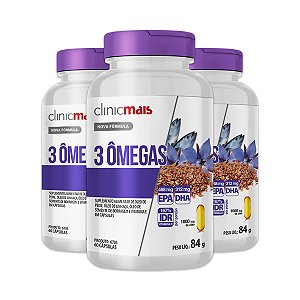 Kit 3 3 Ômegas Óleo de Peixe, Linhaça e Borragem ClinicMais 60 Cápsulas
