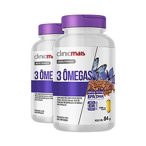 Kit 2 3 Ômegas Óleo de Peixe, Linhaça e Borragem ClinicMais 60 Cápsulas