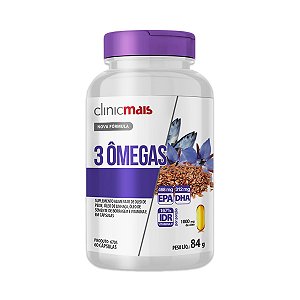 3 Ômegas Óleo de Peixe, Linhaça e Borragem ClinicMais 60 Cápsulas