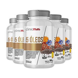 Kit 5 5 Óleos Linhaça, Girassol, Cártamo, Borragem e Chia Clinicmais 60 Cápsulas