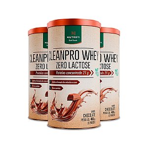 Kit 3 CleanPro Whey Chocolate Sem Lactose Nutrify 450g