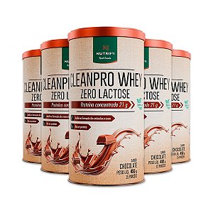 Kit 5 CleanPro Whey Chocolate Sem Lactose Nutrify 450g