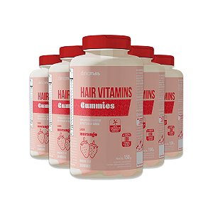 Kit 5 Hair Vitamins Gummies ClinicMais 30 Gomas Morango