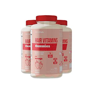 Kit 3 Hair Vitamins Gummies ClinicMais 30 Gomas Morango