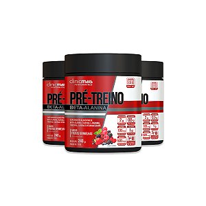 Kit 3 Pré Treino Beta Alanina ClinicMais Frutas Vermelhas 240g