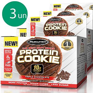 Kit 3 Protein Cookies biscoito proteico Muscletech Triple Chocolate