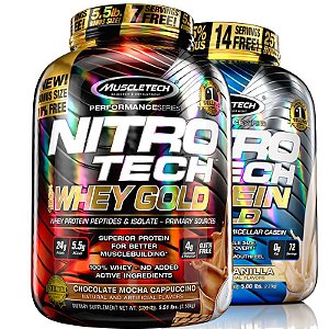 Kit Nitro tech Whey protein e Caseina Muscletech 2,5kg Cappuccino e Baunilha