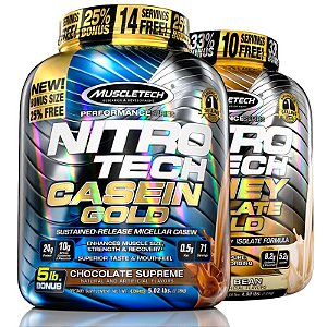 Kit Nitro tech Caseína e Whey isolado Muscletech 4kg Choco