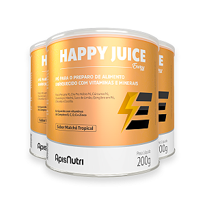 Kit 3 Happy Juice Energy Apisnutri Matchá Tropical 200g