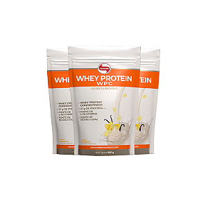 Kit 3 Whey Protein Vitafor 900g Concentrado Baunilha
