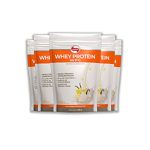 Kit 5 Whey Protein Vitafor 900g Concentrado Baunilha