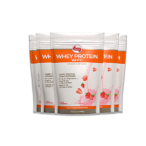 Kit 5 Whey Protein Vitafor 900g Concentrado Morango