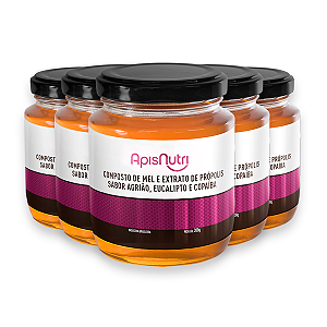 Kit 5 Composto de Mel Apisnutri Agrião, Eucalipto e Copaíba 300g