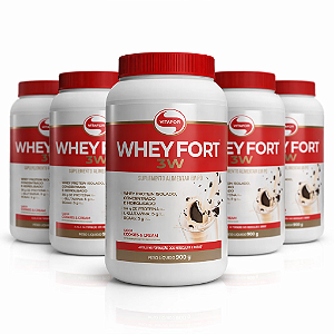 KIT 5 | Whey Fort 3W Cookies & Cream Vitafor 900g