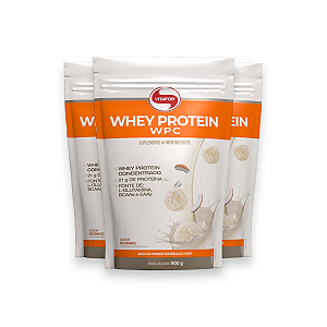 Kit 3 Whey Protein Vitafor 900g Concentrado Beijinho