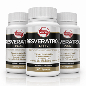 KIT 3 Resveratrol Plus Vitafor B3 B12 Biotina e Zinco 60Caps