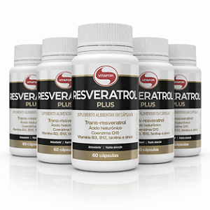 KIT 5 Resveratrol Plus Vitafor B3 B12 Biotina e Zinco 60Caps