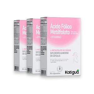 Kit 3 Ácido Fólico Katiguá Metilfolato 30 cápsulas