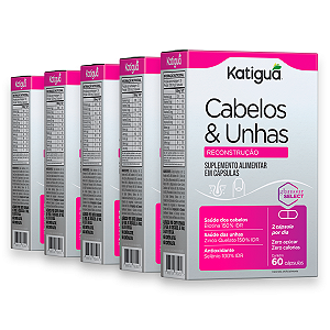 Kit 5 Cabelos e Unhas Reconstrução Katiguá 60 Cápsulas