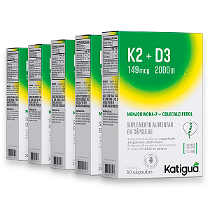 Kit 5 K2 149mcg+D3 2000UI Max Katiguá 30 Cápsulas