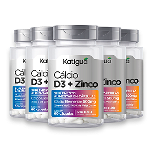 Kit 5 Cálcio+D3+Zinco Katiguá 500mg 60 Cápsulas