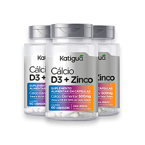 Kit 3 Cálcio+D3+Zinco Katiguá 500mg 60 Cápsulas