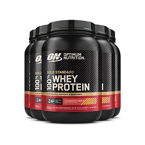 Kit 5 Whey Gold Standard Optimum Nutrition Banana Morango 907g