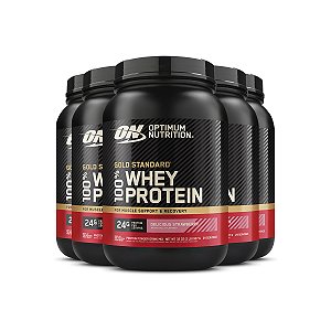 Kit 5 Whey Gold Standard Optimum Nutrition Morango 907g
