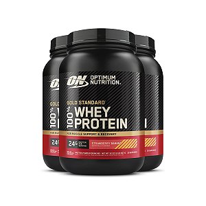Kit 3 Whey Gold Standard Optimum Nutrition Banana Morango 907g