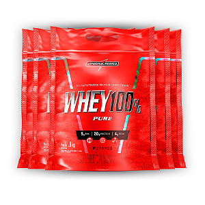 Kit 5 Whey Protein 100% Puro Integral Medica Morango 1.8Kg