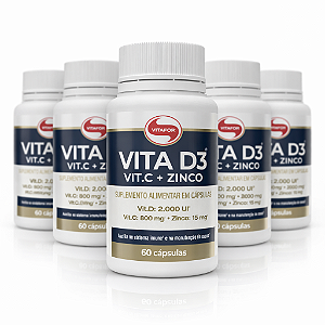 KIT 5 VITA D3 VIT.C E ZINCO Vitafor 60Caps