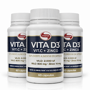 KIT 3 VITA D3 VIT.C E ZINCO Vitafor 60Caps