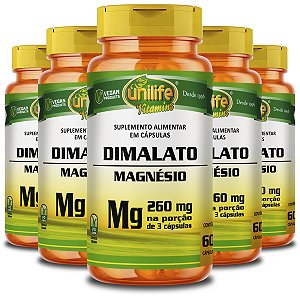 Kit 5 Magnésio Dimalato 260mg Unilife 60 Cápsulas