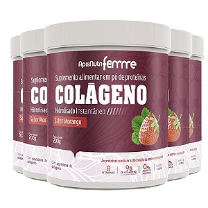 Kit 5 Colágeno Hidrolisado Beauty Complex Apisnutri 200g Morango