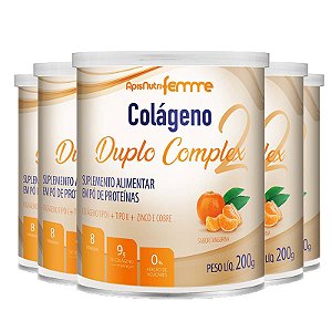 Kit 5 Colágeno Duplo Complex Tipo 2 + Tipo 1 Apisnutri 200g Tangerina